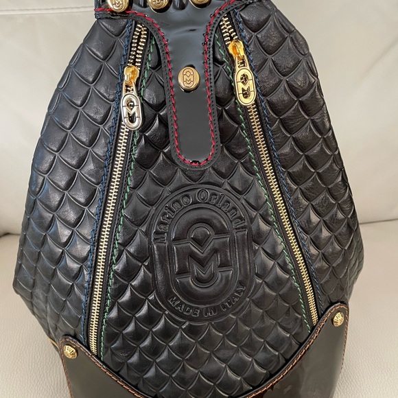 MARINO ORLANDI Italy XL BLACK ShoulderBag/Tote converts to Sling Emboss Leather - Picture 13 of 15
